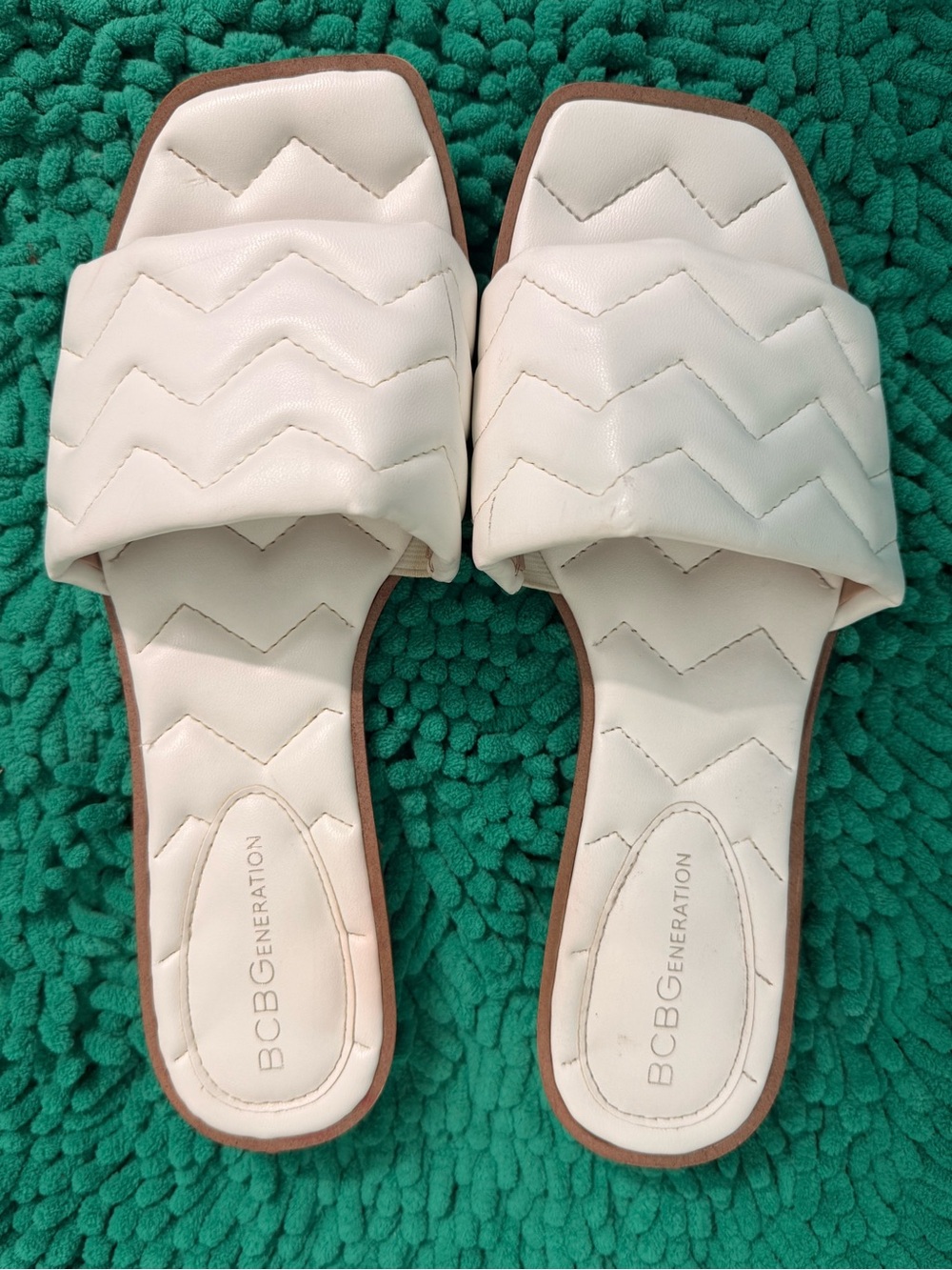 BCBGeneration White Quilted Chevron Slide Mules